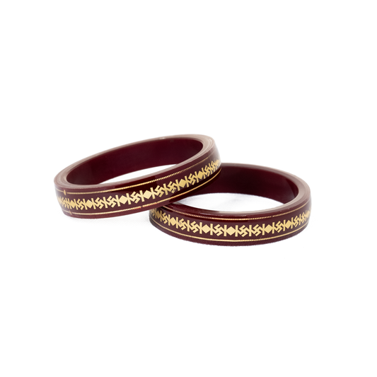 916 Swastik Gold Pola Bangles - Maroon (Double Gold Strip - Set of 2pcs)