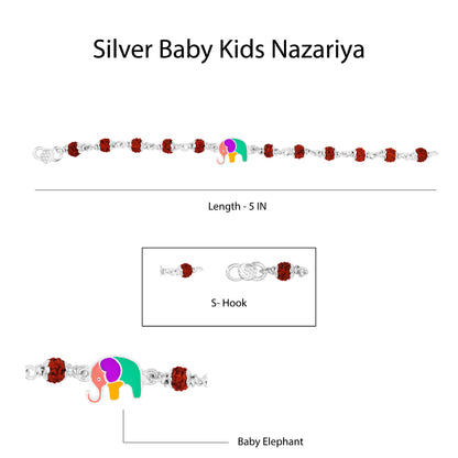 Hem Jewels Pure Silver Baby Nazariya with Baby Elephant Charm and Spiritual Rudraksha Beads Bracelet for New Born Baby Boy & Girl (Length - 5 Inch) (Age - 0-24 month)