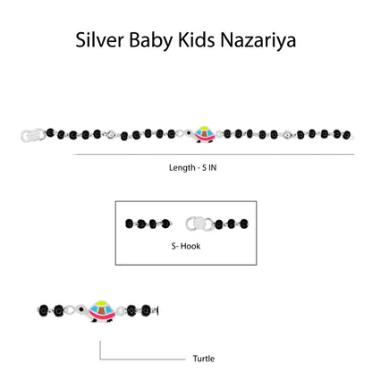 Hem Jewels Pure Silver Baby Nazariya with Turtle Charm and Black Beads Bracelet for New Born Baby Boy & Girl (Length - 5 Inch) (Age - 0-24 month)