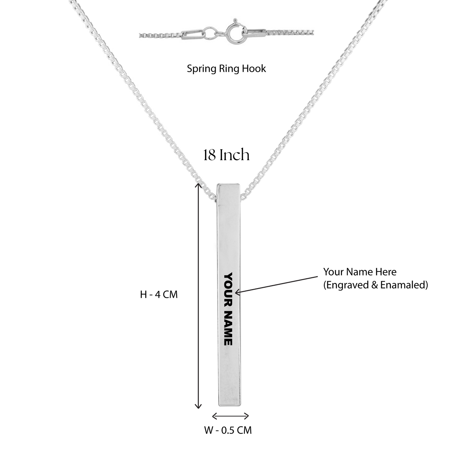 925 Silver Name Bar Pendant with Chain