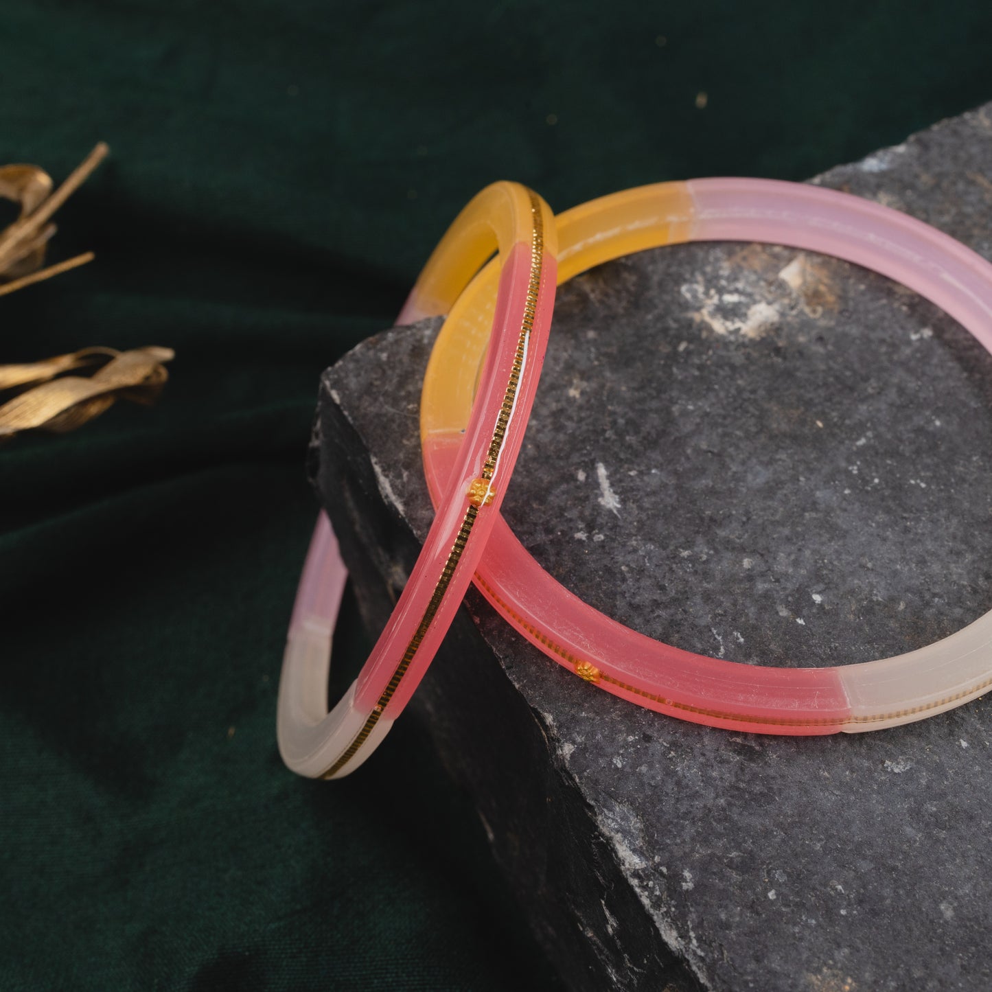 "Top view of Handmade 22kt (916) Yellow Gold Pola Bangles"