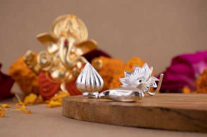 97%-99% Pure Puja, Pooja Item Set | Ganesh Chaturthi Special Silver Combo of Modak, Flower and Banana for Puja, Gift and Mandir | Silver, Set of 3 Items