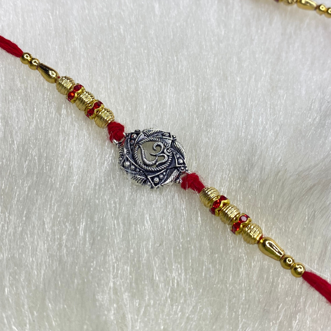 Artisanal Silver Rakhi with AUM in Mandala Motif - Motif Close Up