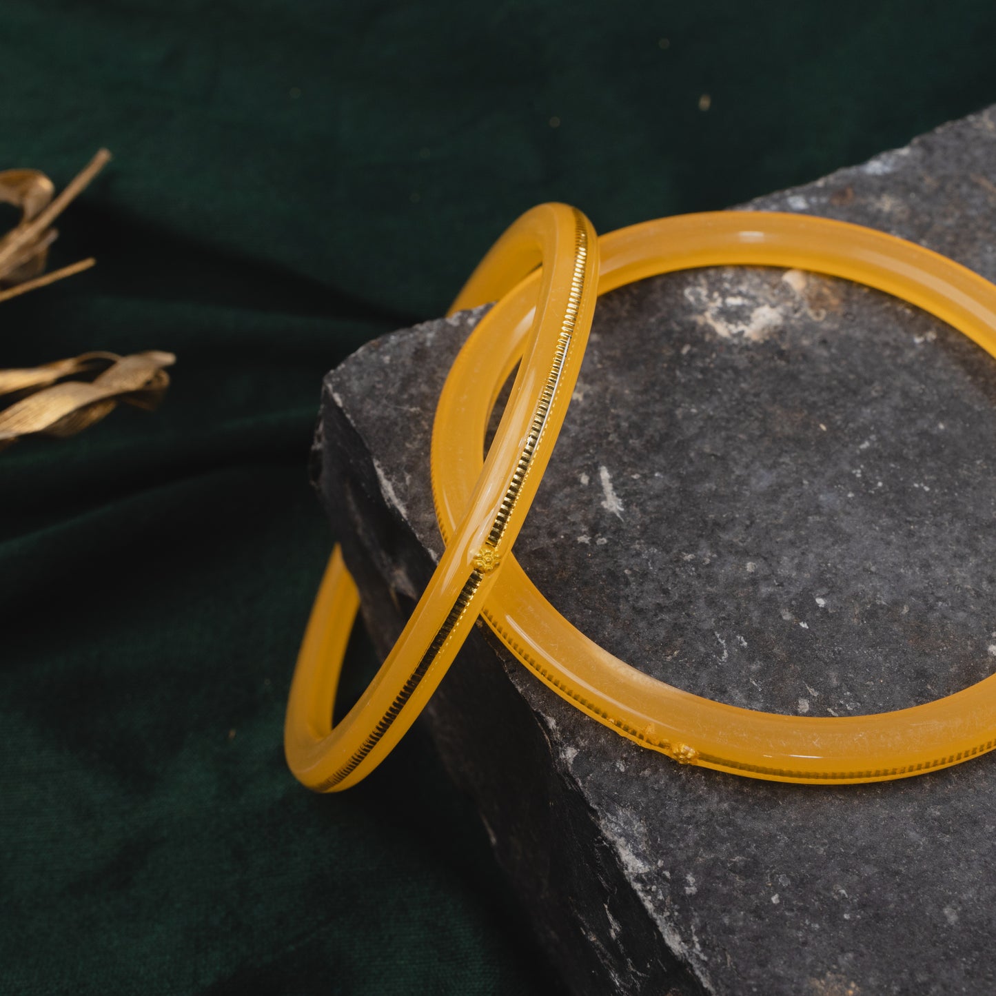 "Top view of Handmade 22kt (916) Yellow Gold Pola Bangles"