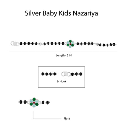 Hem Jewels Pure Silver Baby Nazariya with Flora Charm and Black Beads Bracelet for New Born Baby Boy & Girl (Length - 5 Inch) (Age - 0-24 month)