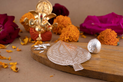 97%-99% Pure Silver Puja, Pooja Item Set | Combo of Pipal Paan, Supari and 11 pcs of Rice(Akshat) for Puja, Gift and Mandir | Silver, Set of 3 Items