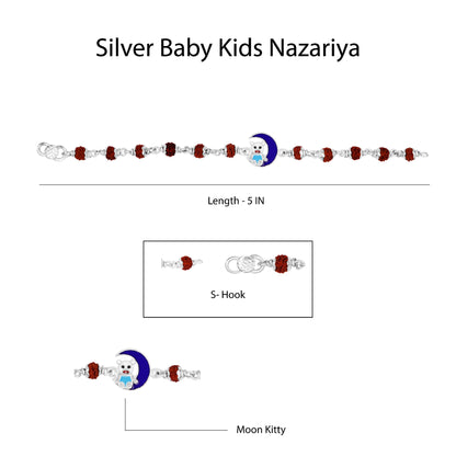 Hem Jewels Pure Silver Baby Nazariya with Moon Kitty Charm and Spiritual Rudraksha Beads Bracelet for New Born Baby Boy & Girl (Length - 5 Inch) (Age - 0-24 month)