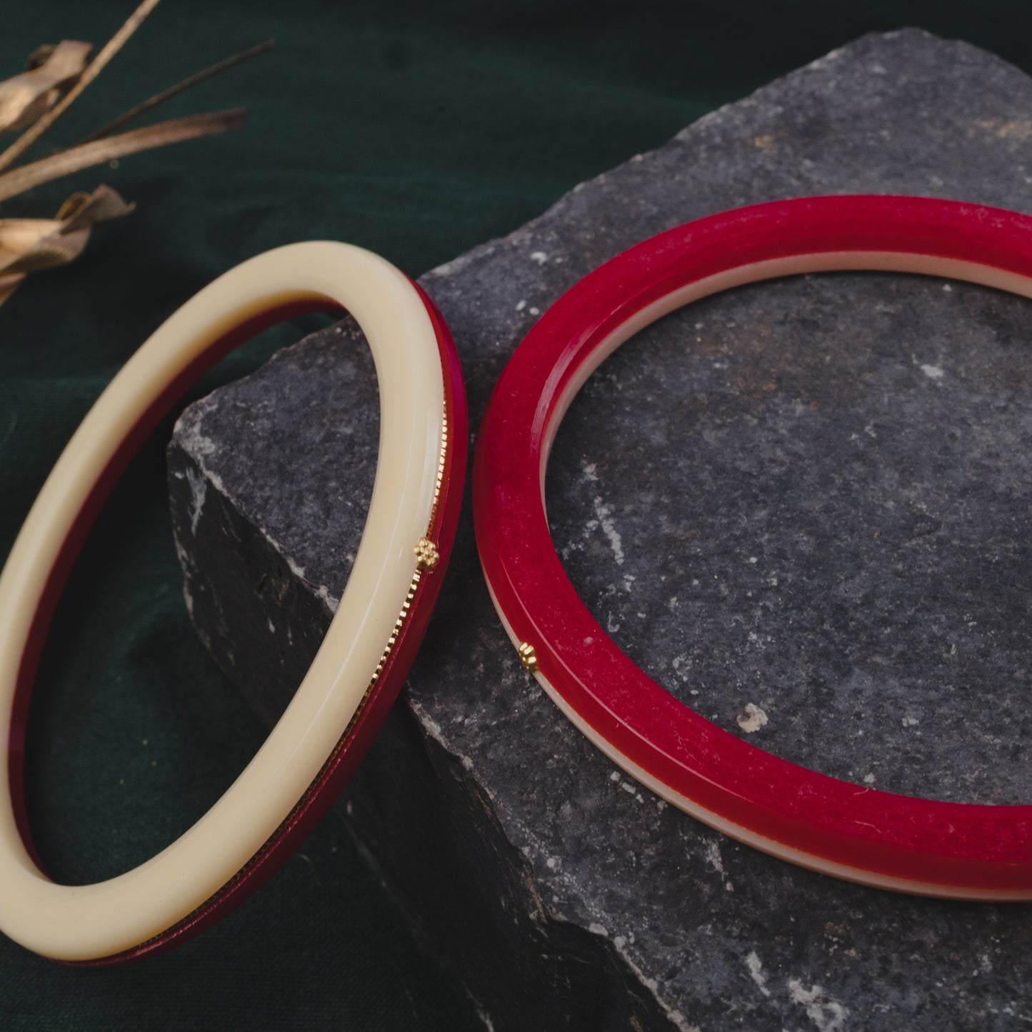 "Top view of Handmade 22kt (916) Yellow Gold Pola Bangles"