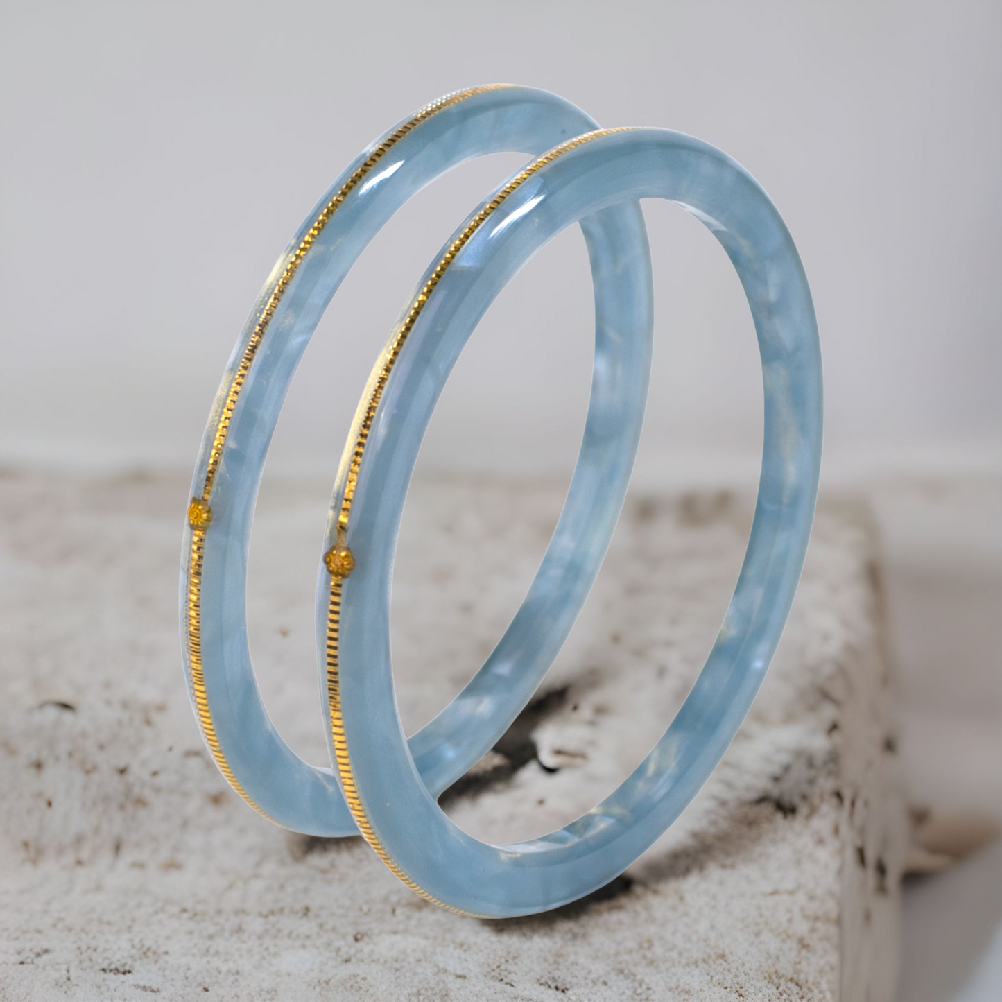 "Top view of Handmade 22kt (916) Yellow Gold Pola Bangles"