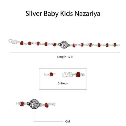 Hem Jewels Pure Silver Baby Nazariya with Oxidised OM Charm and Spiritual Rudraksha Beads Bracelet for New Born Baby Boy & Girl (Length - 5 Inch) (Age - 0-24 month)