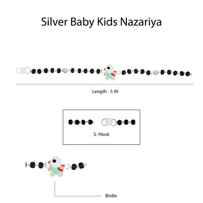 Hem Jewels Pure Silver Baby Nazariya with Birdie Charm and Black Beads Bracelet for New Born Baby Boy & Girl (Length - 5 Inch) (Age - 0-24 month)