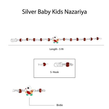 Hem Jewels Pure Silver Baby Nazariya with Birdie Charm and Spiritual Rudraksha Beads Bracelet for New Born Baby Boy & Girl (Length - 5 Inch) (Age - 0-24 month)