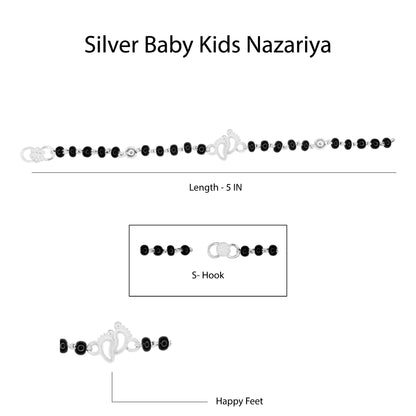 Hem Jewels Pure Silver Baby Nazariya with Happy Feet Charm and Black Beads Bracelet for New Born Baby Boy & Girl (Length - 5 Inch) (Age - 0-24 month)