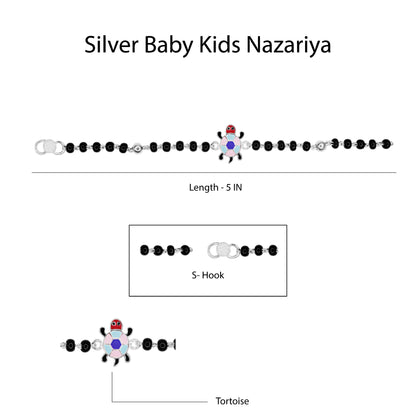 Hem Jewels Pure Silver Baby Nazariya with Tortoise Charm and Black Beads Bracelet for New Born Baby Boy & Girl (Length - 5 Inch) (Age - 0-24 month)