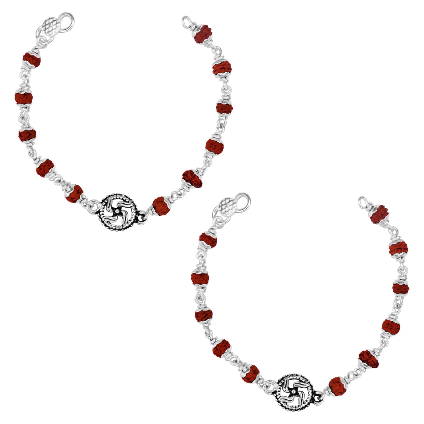 Hem Jewels Pure Silver Baby Nazariya with Swastik Charm and Spiritual Rudraksha Beads Bracelet for New Born Baby Boy & Girl (Length - 5 Inch) (Age - 0-24 month)