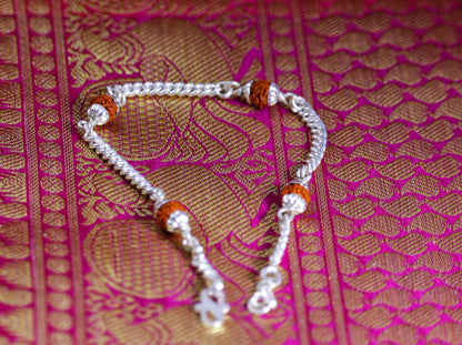 Silver Rakhi with 4 Scattered Rudraksh Beads Motif - Motif Close Up