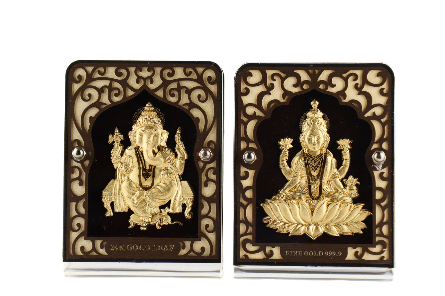 24k Pure Gold Foil Ganesh Laxmi Combo Frame - 4x3 Inches (Set of 2Pcs)