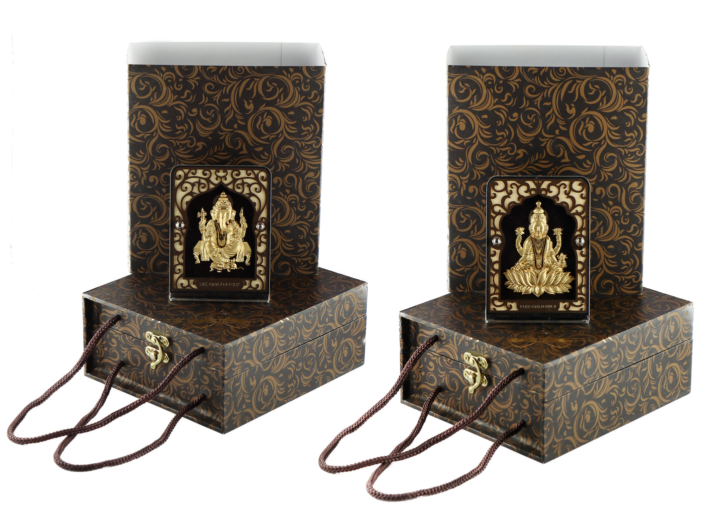 24k Pure Gold Foil Ganesh Laxmi Combo Frame - 4x3 Inches (Set of 2Pcs)