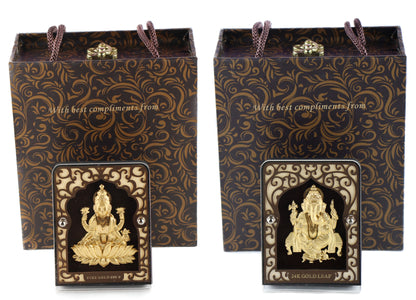 24k Pure Gold Foil Ganesh Laxmi Combo Frame - 4x3 Inches (Set of 2Pcs)