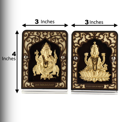 24k Pure Gold Foil Ganesh Laxmi Combo Frame - 4x3 Inches (Set of 2Pcs)