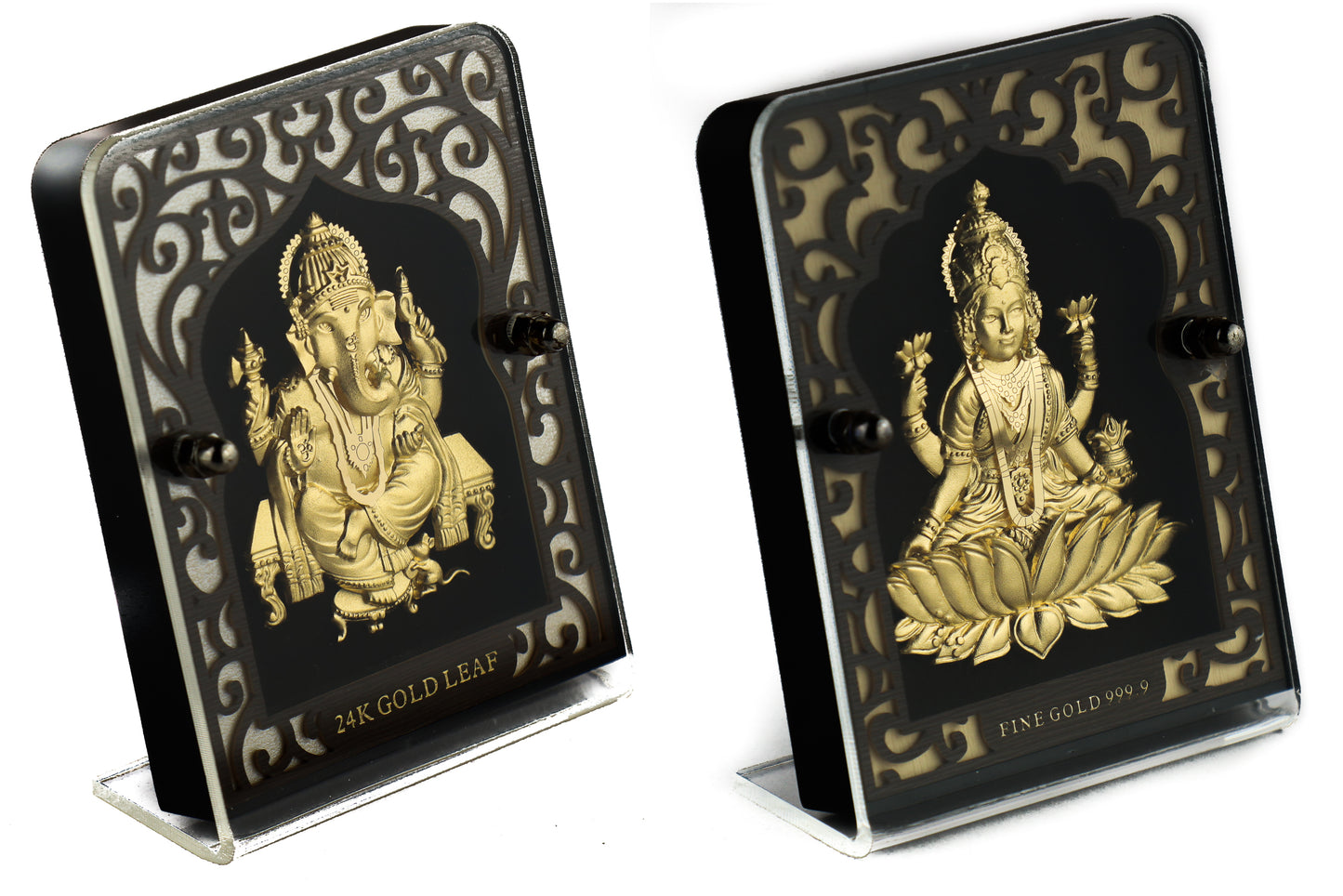 24k Pure Gold Foil Ganesh Laxmi Combo Frame - 4x3 Inches (Set of 2Pcs)