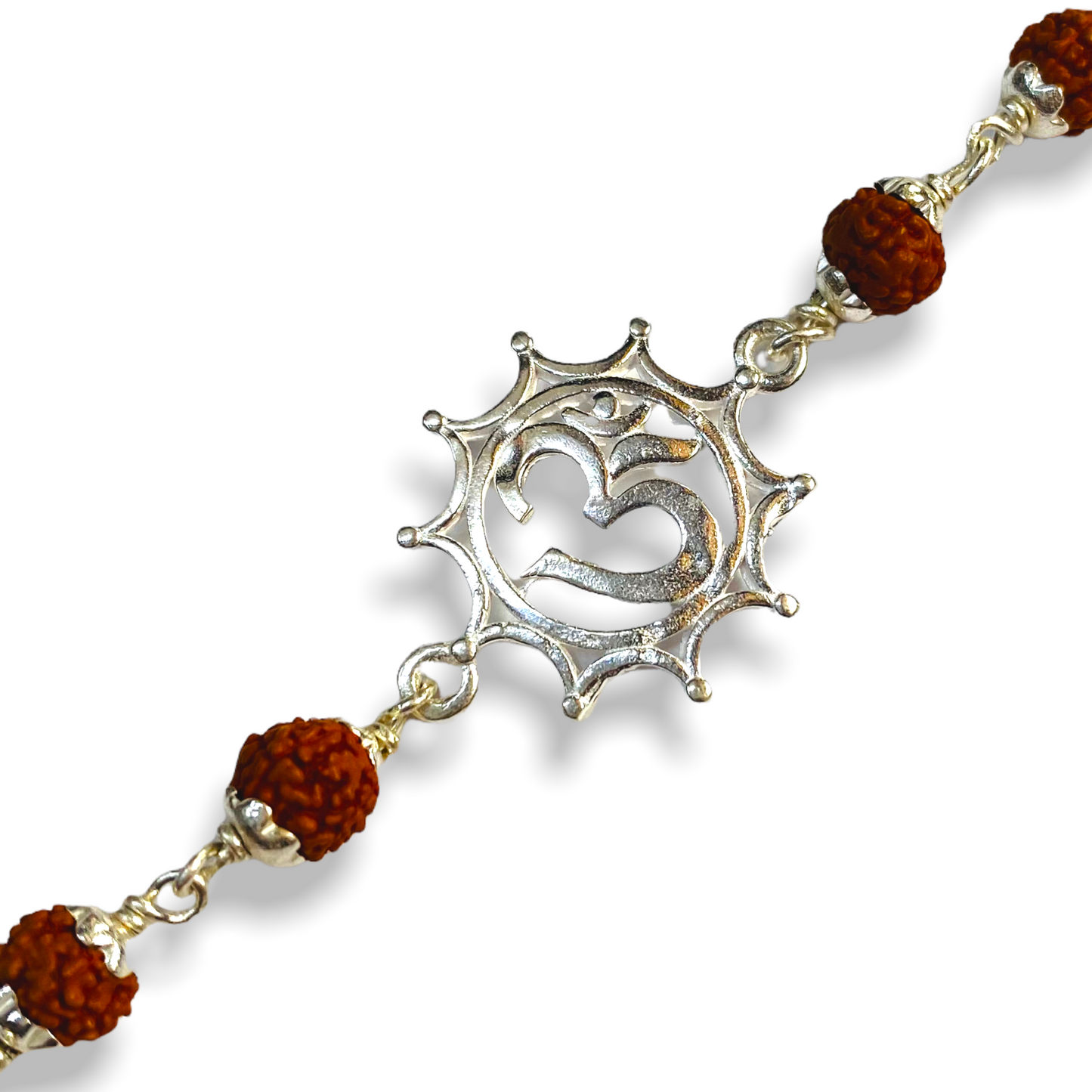 Artisanal Silver Rakhi  with Splendid Om Motif - White background