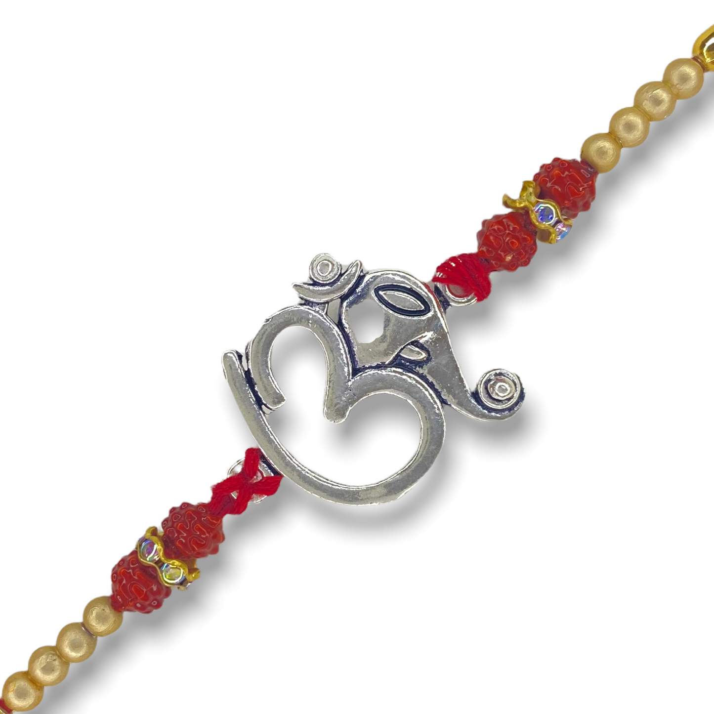 Elegant Silver Rakhi with Ganesh Om Motif - White background