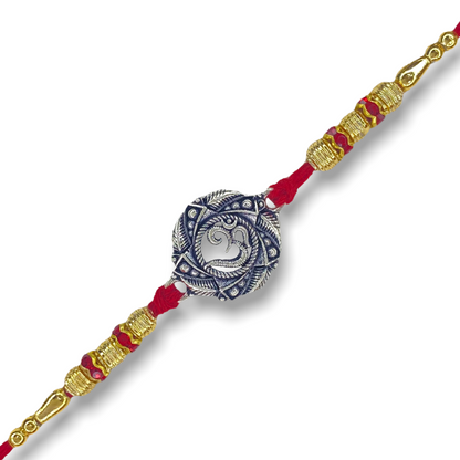 Artisanal Silver Rakhi with AUM in Mandala Motif - White background