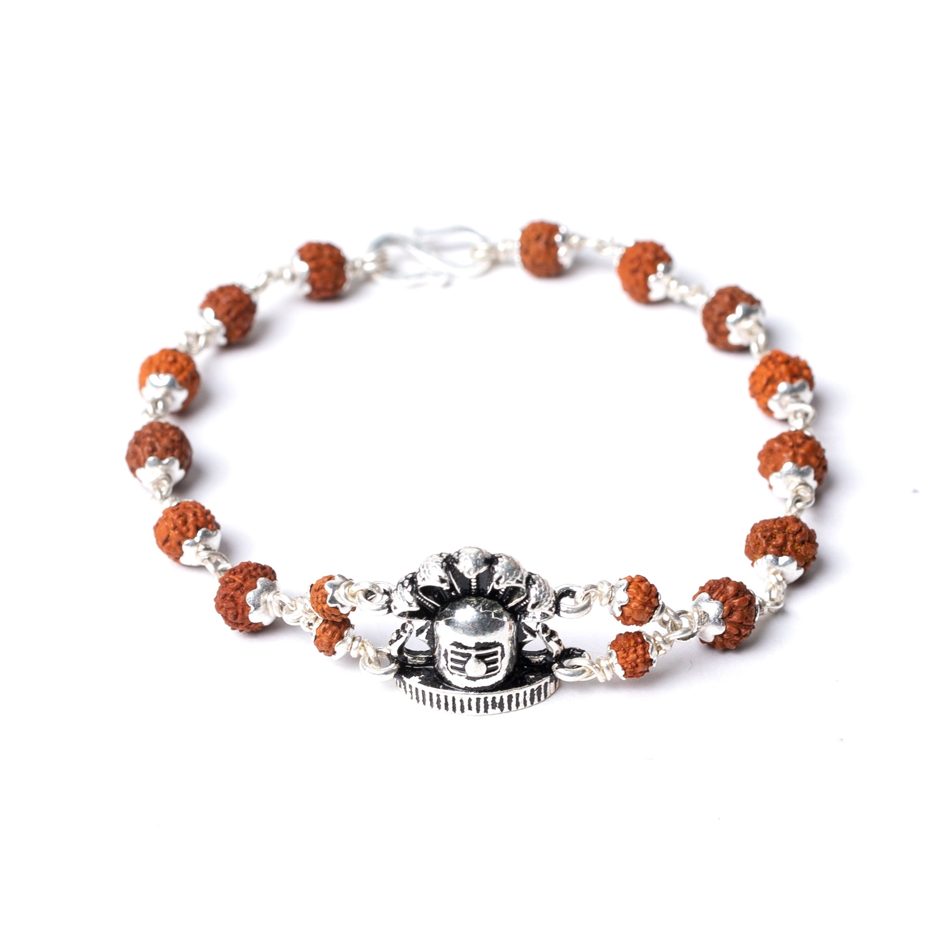 Silver Rudraksha Rakhi with Shivling Motif - White background