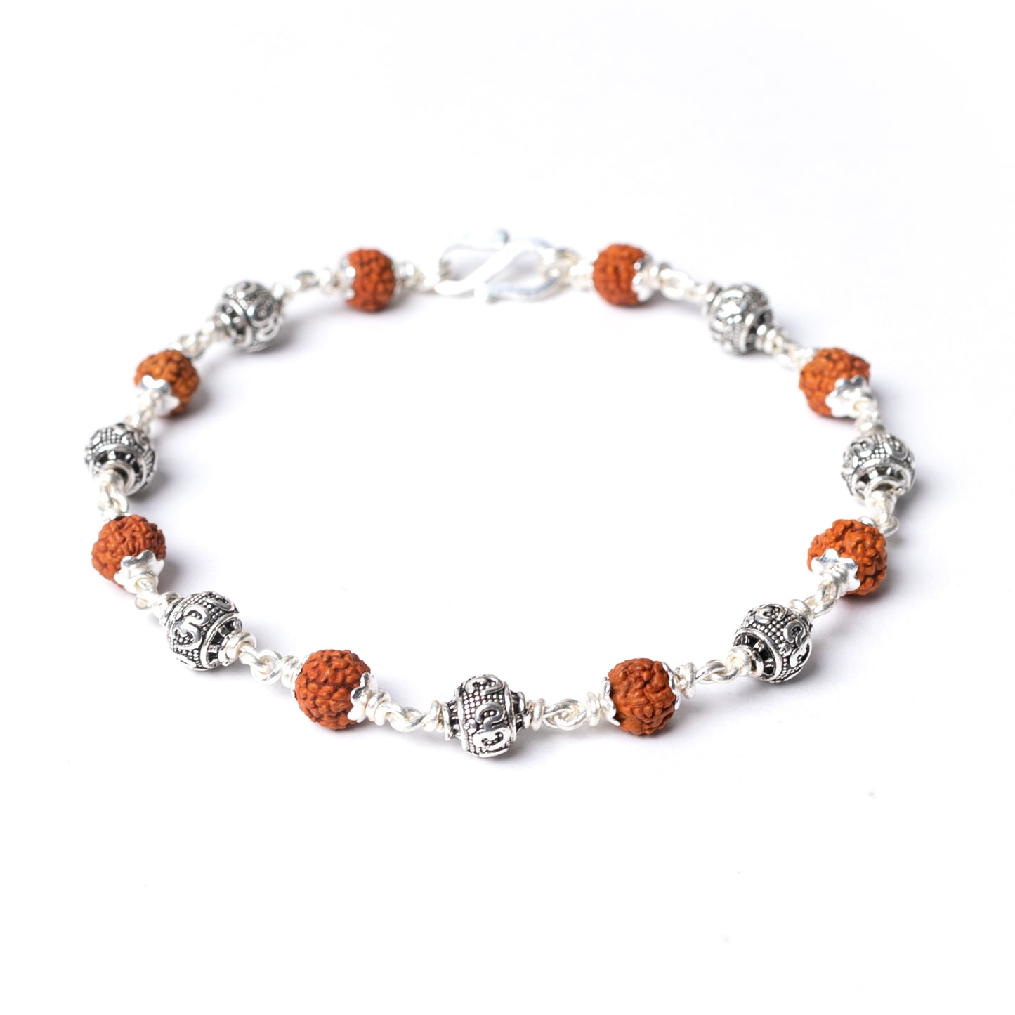 Silver Rudraksha Rakhi with Om Beads - White background