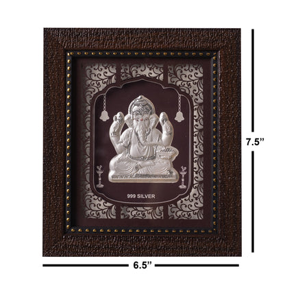 "Front view of exquisite 7.5x6.5 inch 999 pure silver Ganesh frame by Hem Jewels®, showcasing its dimensions."