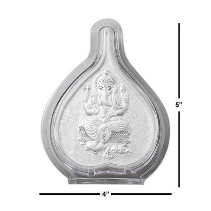 "Front view of exquisite 5x4 inch 999 pure silver Ganesh frame by Hem Jewels®, showcasing its dimensions."