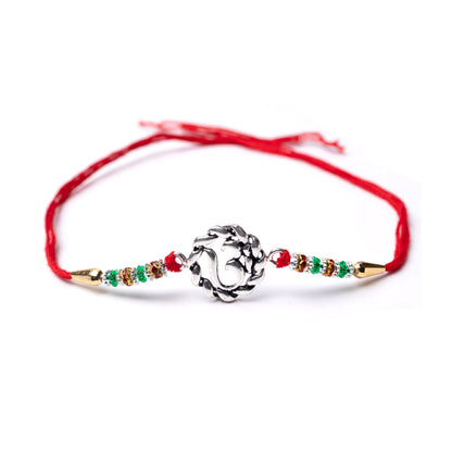 925 Pure Silver Rakhi for Brother with Cotton Thread | Free Size | Design - Leafy Om (HRKH-D12)