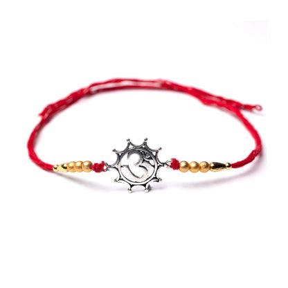 925 Pure Silver Rakhi for Brother with Cotton Thread | Free Size | Design - Mystic Om (HRKH-D11)