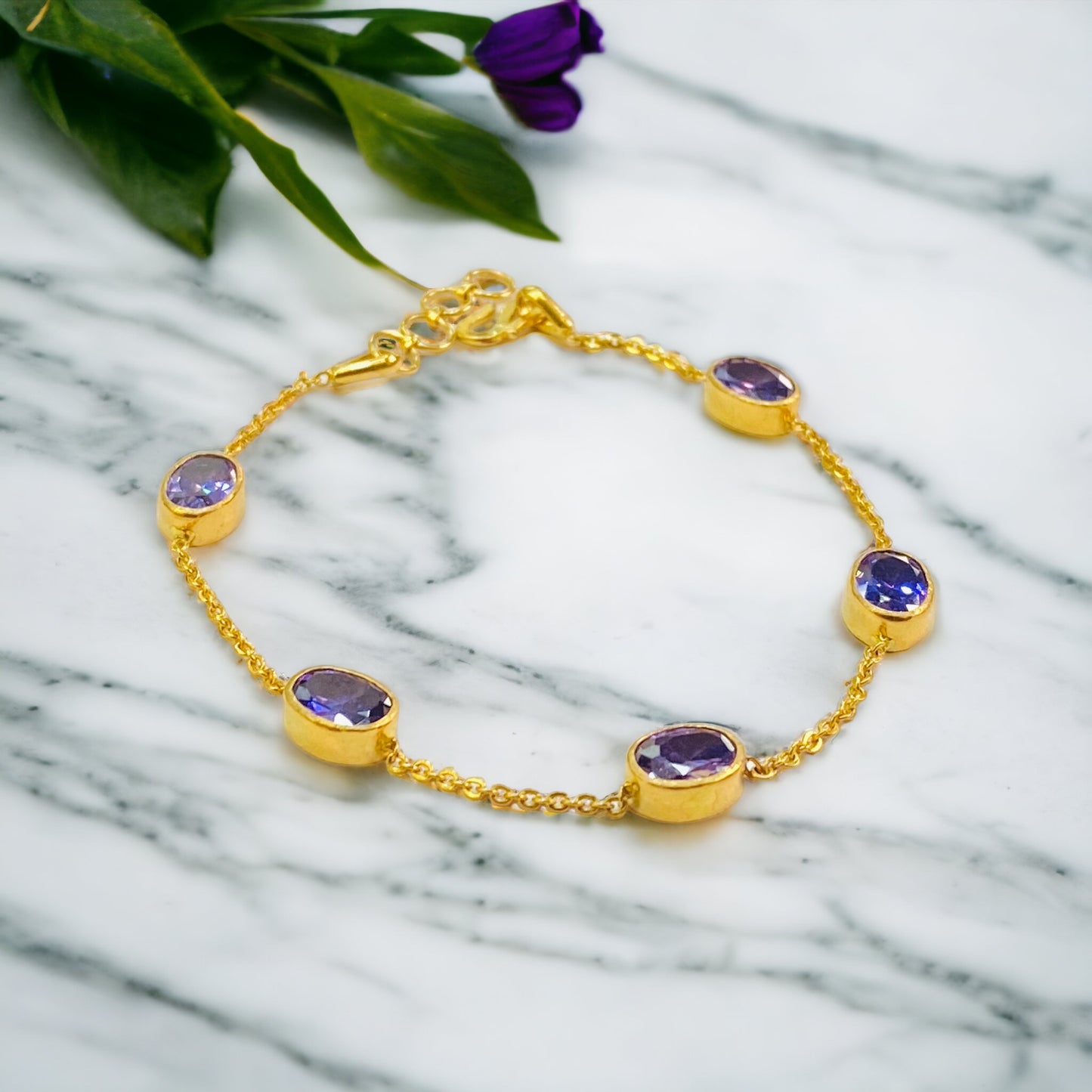 18K Gold Amethyst Bracelet