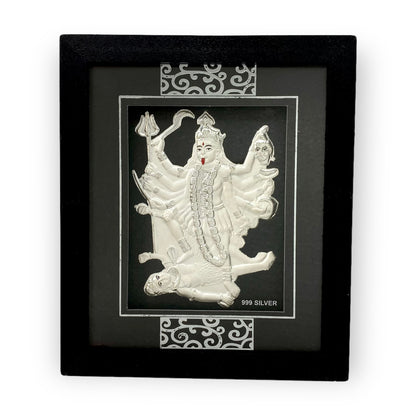   Front view of exquisite 7x5 inch 999 pure silver Mahakali frame by Hem Jewels ®		