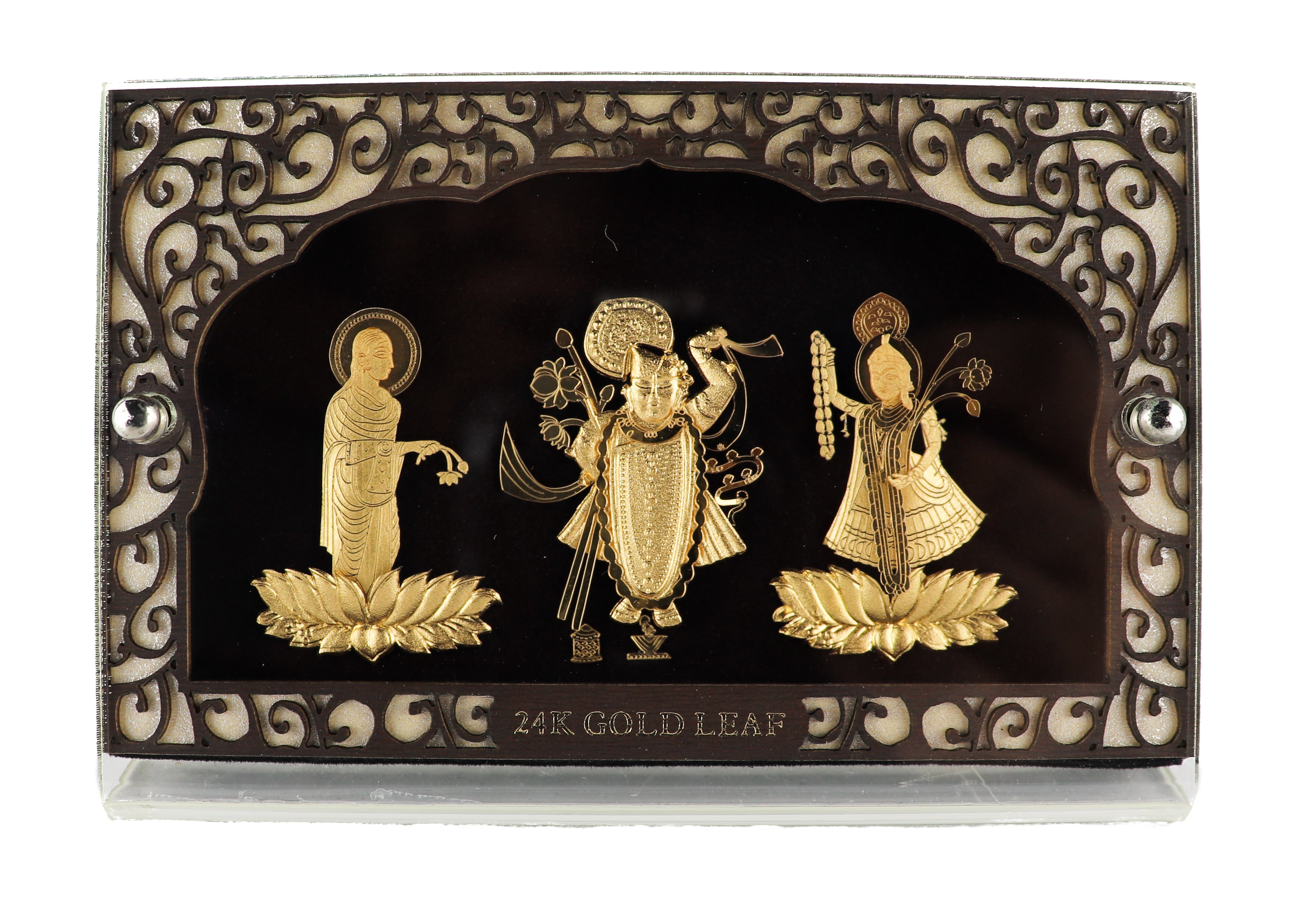 24k Pure Gold Foil Shreenathji Yamunaji Mahaprabhuji Frame by Hem