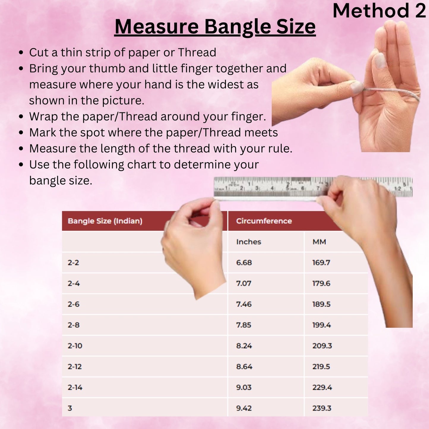 "Step-by-step visual guide illustrating how to measure your wrist to determine the perfect bangle size for a comfortable fit."