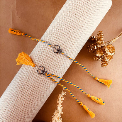 Pure Silver Rakhi & Lumba Bhaiya Bhabhi Rakhi Combo with Silver Motif and Cotton Thread | Rakhi for Bhabhi and Brother | Free Size | Set of 2Pcs | Stellar Trident