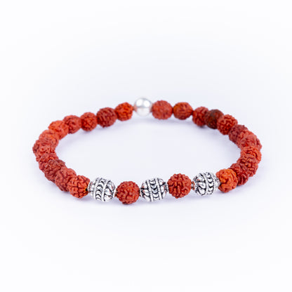 STRECHABLE 925 Silver Rudraksha Rakhi for Brother | Silver Bracelet Rakhi | Original Rudraksha | Design: Retro Beads (HJRKH-EB5)