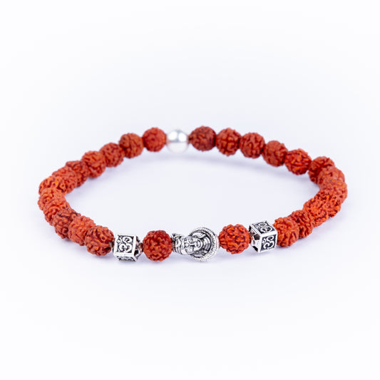 STRECHABLE 925 Silver Rudraksha Rakhi for Brother | Silver Bracelet Rakhi | Original Rudraksha | Design: Mystic Shiva (HJRKH-EB2)