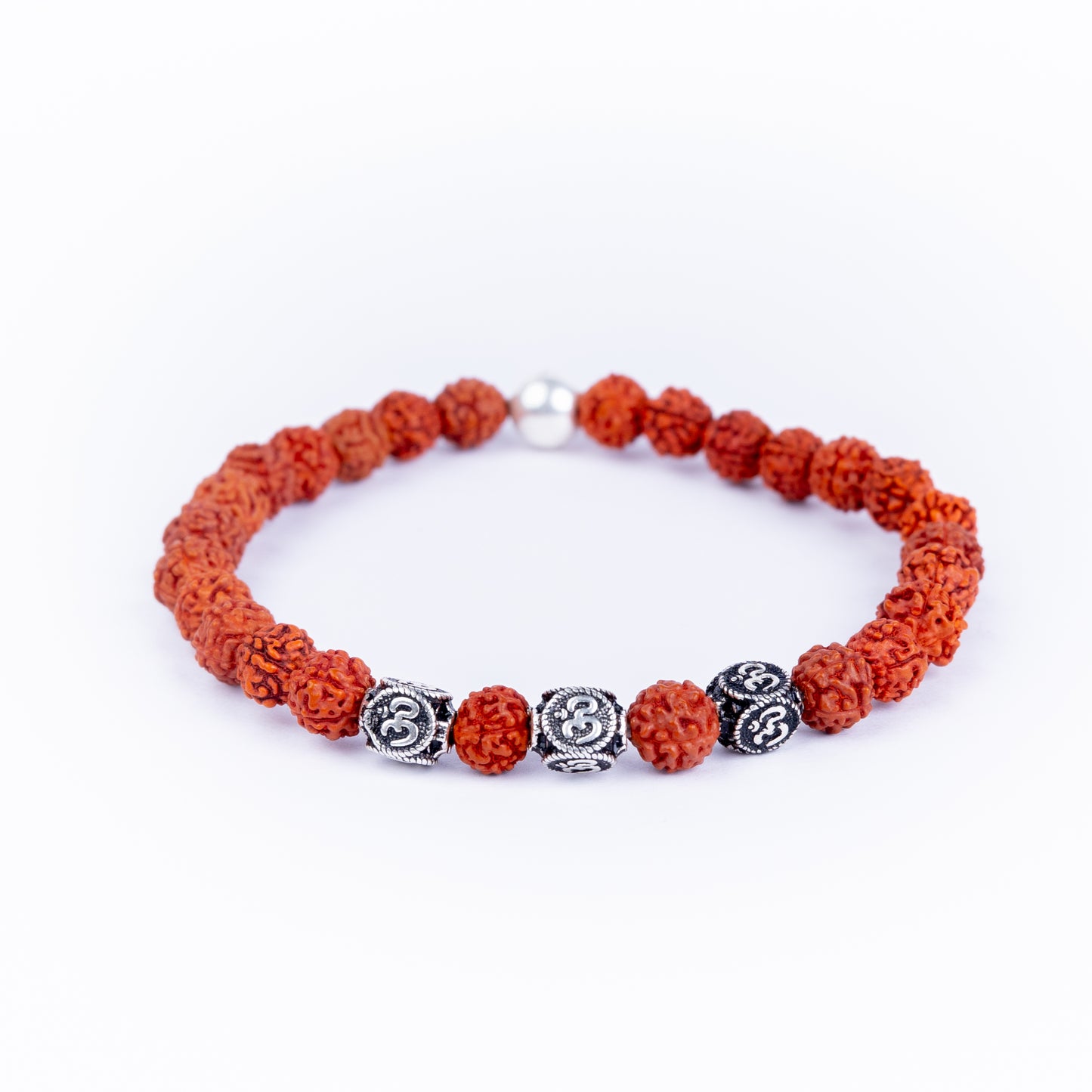 STRECHABLE 925 Silver Rudraksha Rakhi for Brother | Silver Bracelet Rakhi | Original Rudraksha | Design: OMic Chant (HJRKH-EB3)