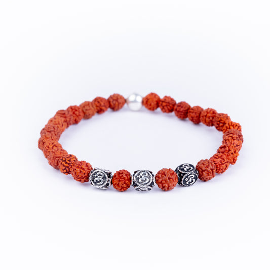 STRECHABLE 925 Silver Rudraksha Rakhi for Brother | Silver Bracelet Rakhi | Original Rudraksha | Design: OMic Chant (HJRKH-EB3)