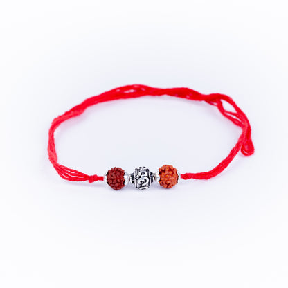 925 Pure Silver Rakhi for Brother with Cotton Thread | Free Size | Design - Spiritual Om Beads (HJRKH-D1)