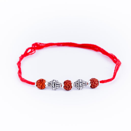 925 Pure Silver Rakhi for Brother with Cotton Thread | Free Size | Design - Trendy Trance Beads (HRKH-D8)