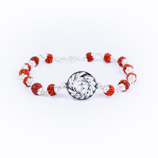 Pure Silver Rudraksha Rakhi for Brother | Silver Rakhi For Brother | Design: Eternal Om Chakra  (HJRKH-90)