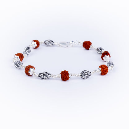 925 Pure Silver Rudraksha Rakhi for Brother | Silver Rakhi For Brother | Design: Carved Spiral Beads (HJRKH9-83)