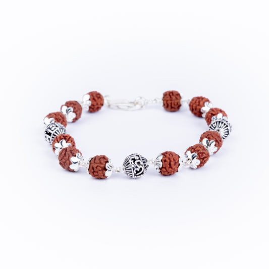 925 Pure Silver Rudraksha Rakhi for Brother | Silver Rakhi For Brother | Design: Om Namah Shivay Beads (HJRKH9-82)