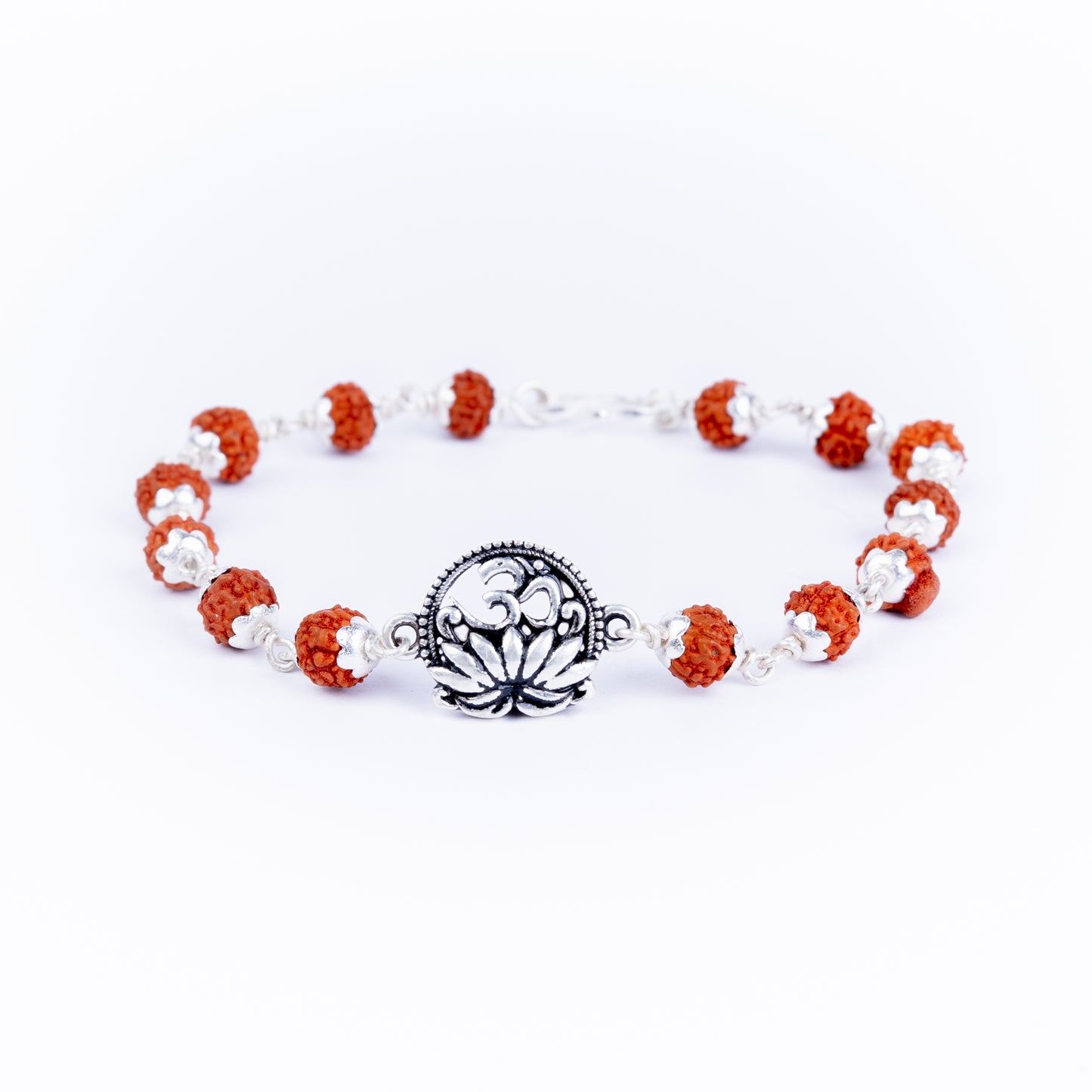 Pure Silver Rudraksha Rakhi for Brother | Silver Rakhi For Brother | Design: Rising Om (HJRKH-101)