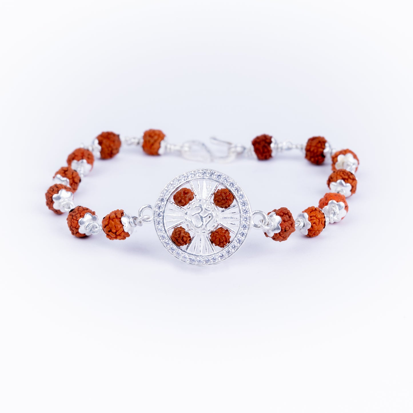 Pure Silver Rudraksha Rakhi for Brother | Silver Rakhi For Brother | Design: Serene Rudra Om (HJRKH-92)